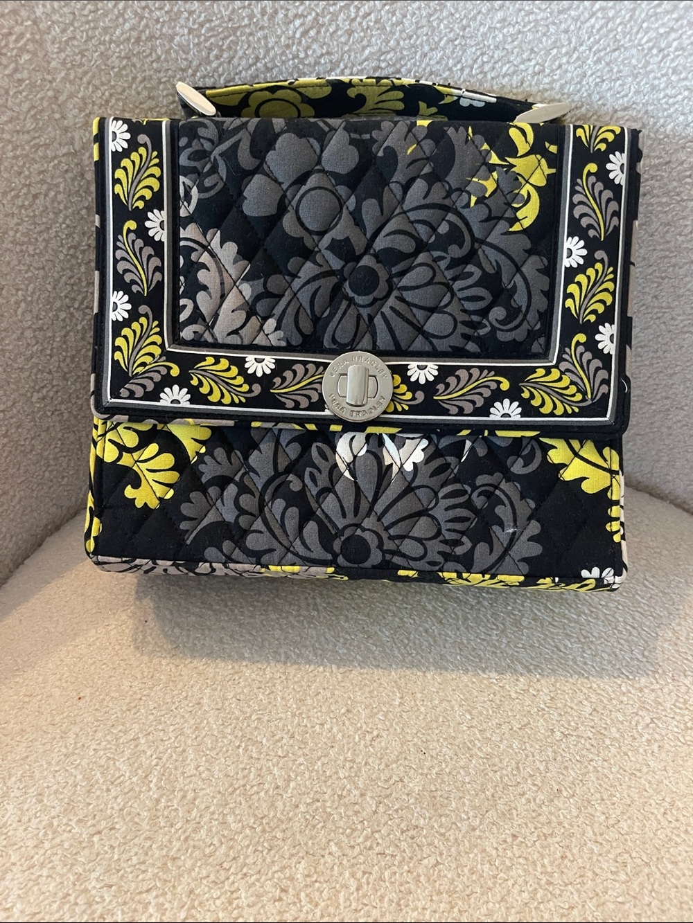 Vera Bradley Quilted Crossbody Bag in Black, Gray & Yellow